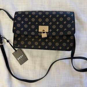 NEW DKNY Black Monogram Limited Crossbody bag purse with Gold Lock